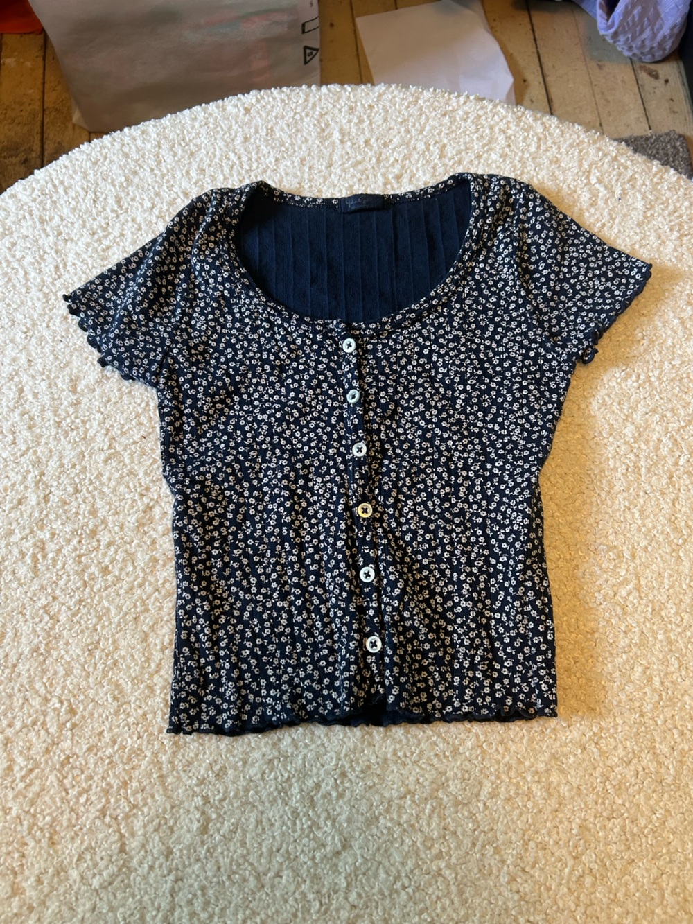 Brandy Melville Navy Blue Floral Button-Front Top